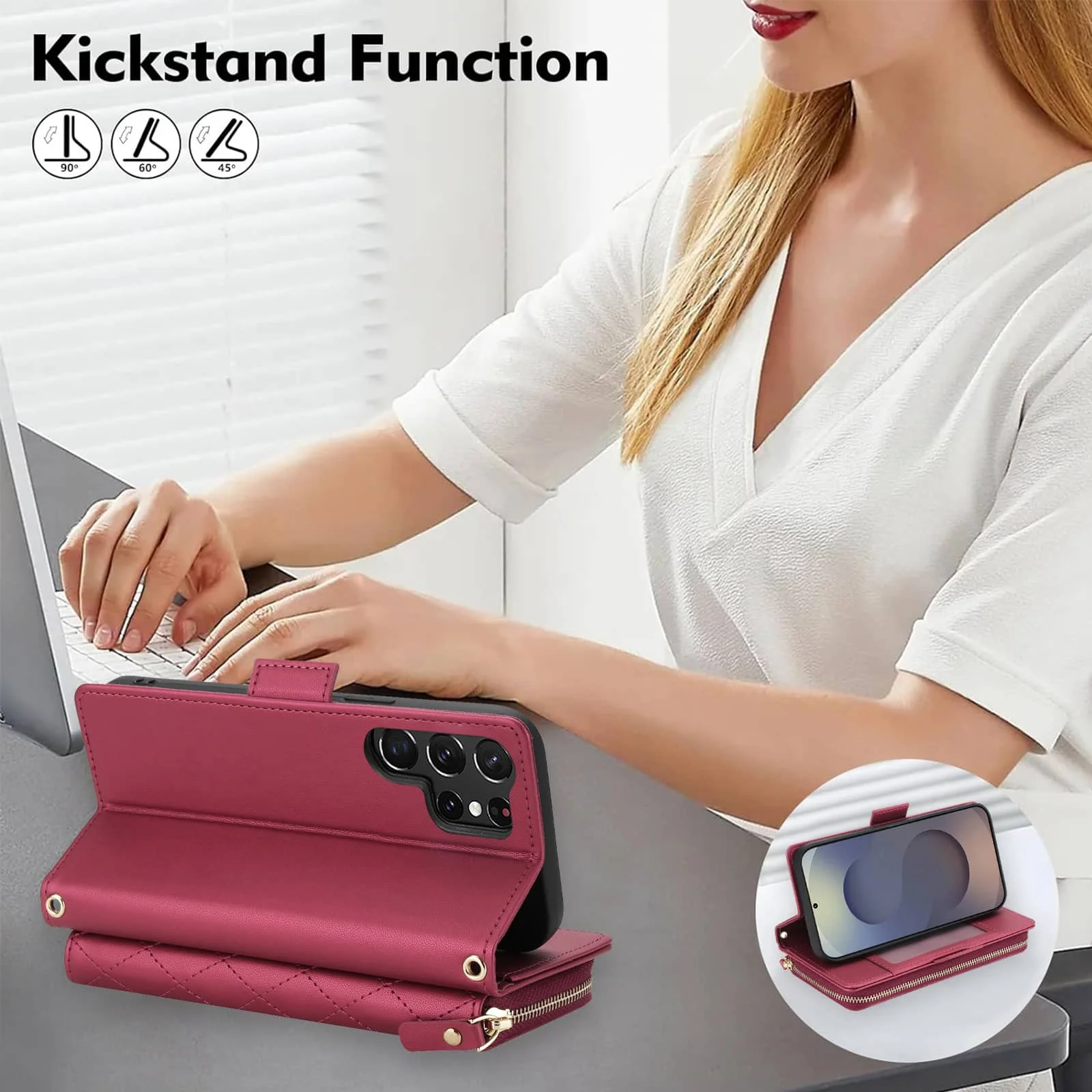 Crossbody Brieftaschen-Hülle, RFID-blockierende Reißverschluss-Geldbörse Flip-Cover mit Kartenhalter – Bild 4