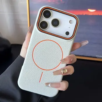 IPhone 16 Plus: Frosted Hit Color Lichee Pattern Magnetische Handyhülle für Magsafe TPU Soft Cover