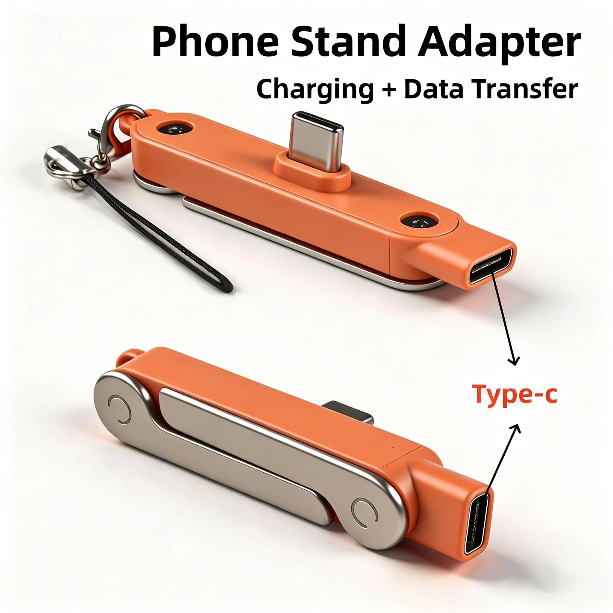 Typ-C-Telefonladehalterungsadapter 240W Schnellladung OTG USB-C-Stecker auf USB-C-Buchse Konverter mit klappbarem Halter