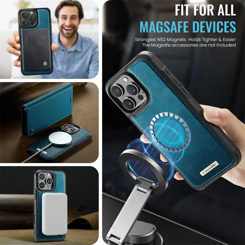 Magnetische Flip-Leder-Handyhülle mit Kabelloser Ladefunktion, Brieftaschen- und Kartenfach, Coque – Bild 2