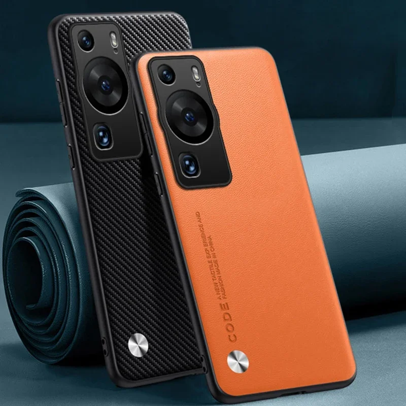 Huawei P60 Pro: Luxus Pu Ledertasche Rückseite matt Silikon Voll schutz Handy hülle Art P60Pro Coque