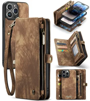 iPhone 16e: CaseMe Lanyard Leder-Brieftaschenhülle mit Magnetverschluss und Kartenfächern
