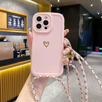 iPhone 16e: Mit Lanyard Love Handyhüllen Crossbody Silikon-Rückseiten-Cover