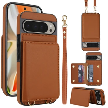 Pixel 9 Pro: Crossbody-Leder-Brieftaschenhülle 10Pro 10A 9Pro XL 9A 8A 8Pro 8 9 Handyhülle mit Ständer, Karten- und