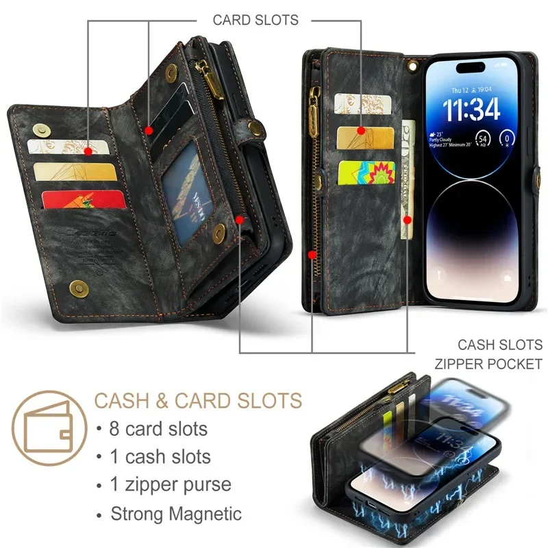 CaseMe Lanyard Leder-Brieftaschenhülle mit Magnetverschluss und Kartenfächern – Bild 3