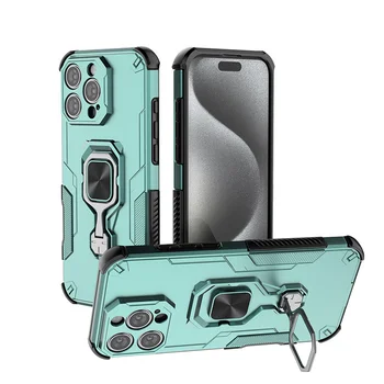 iPhone 16: Stoßfest Harte Rüstung Abdeckung Fall Auto Magnetische Halter Ring stehen Silikon Schutz Coque