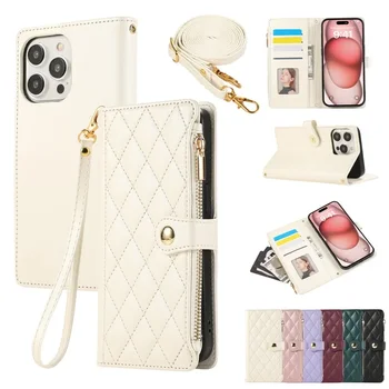 iPhone 12 mini: Umhängetaschen-Handyhülle aus Leder mit Handgelenkschlaufe Ari, Brieftasche mit Kartenhalter.
