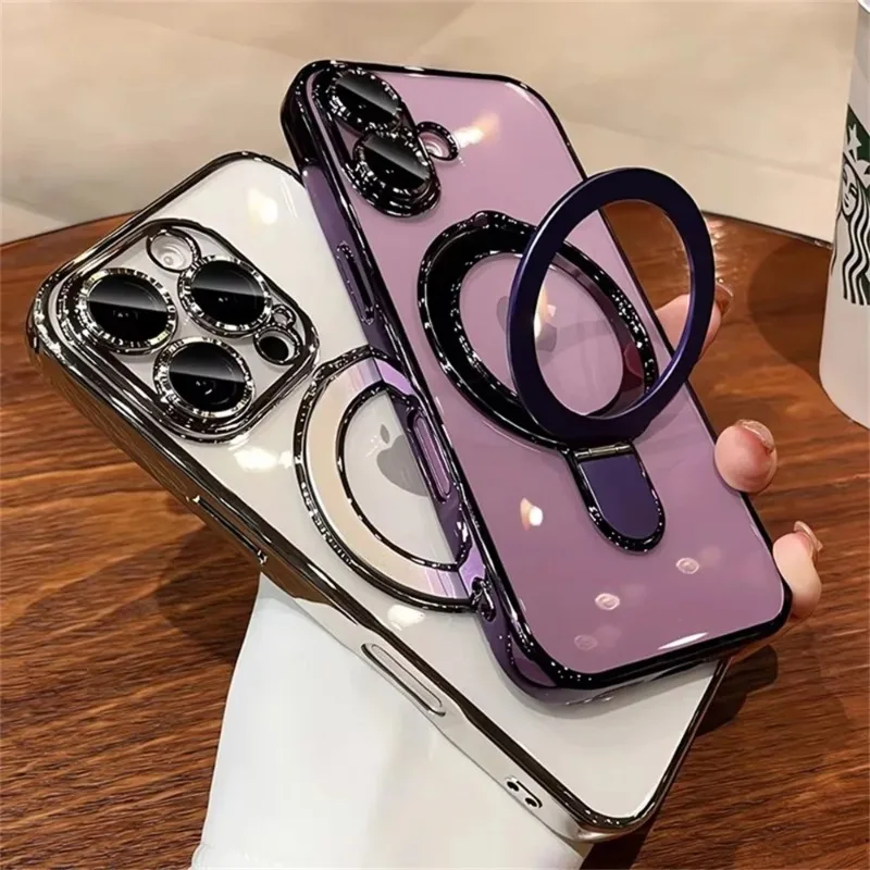Luxus-Magsafe-Halterungshülle Magnetring-Ständerhalter Klare TPU-Abdeckung – Bild 6