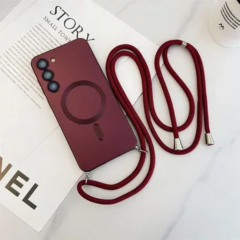 Galaxy S25 FE: Luxuriöse Crossbody-Hülle mit Magnetverschluss und Trageriemen, Magsafe-kompatibel, Weiche Silikonhülle