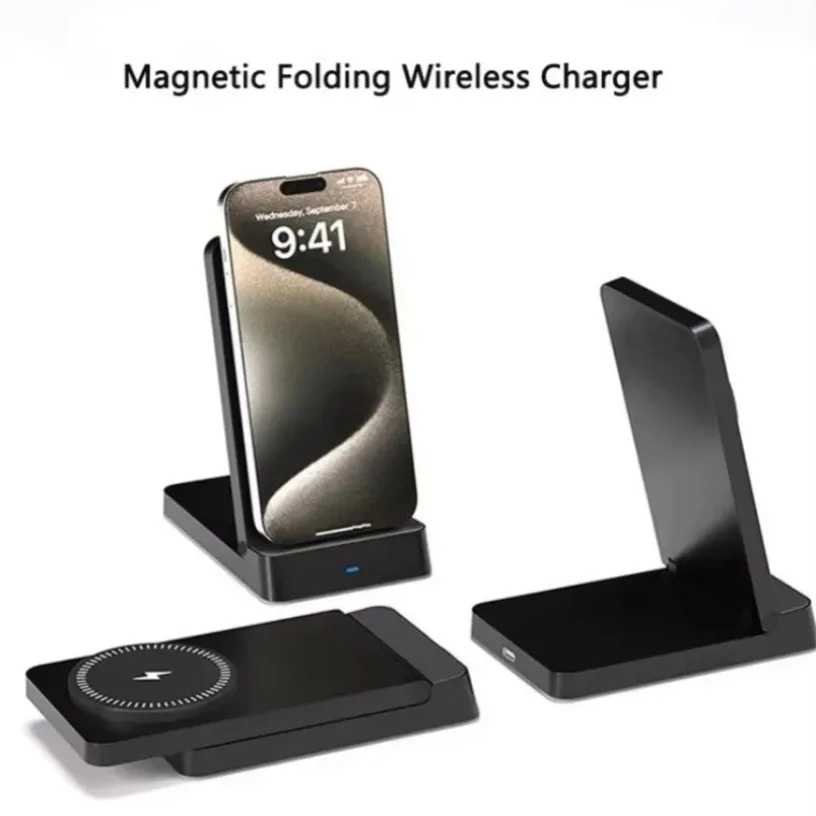 Magnetische Schnellladestation 15W Kabelloses Ladegerät Desktop Faltbarer Smartphone-Halter für Magsafe iPhone 16 15 14 – Bild 2