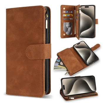 Brieftasche Multi-karte Zipper Ständer Magnetische Flip Leder Fall