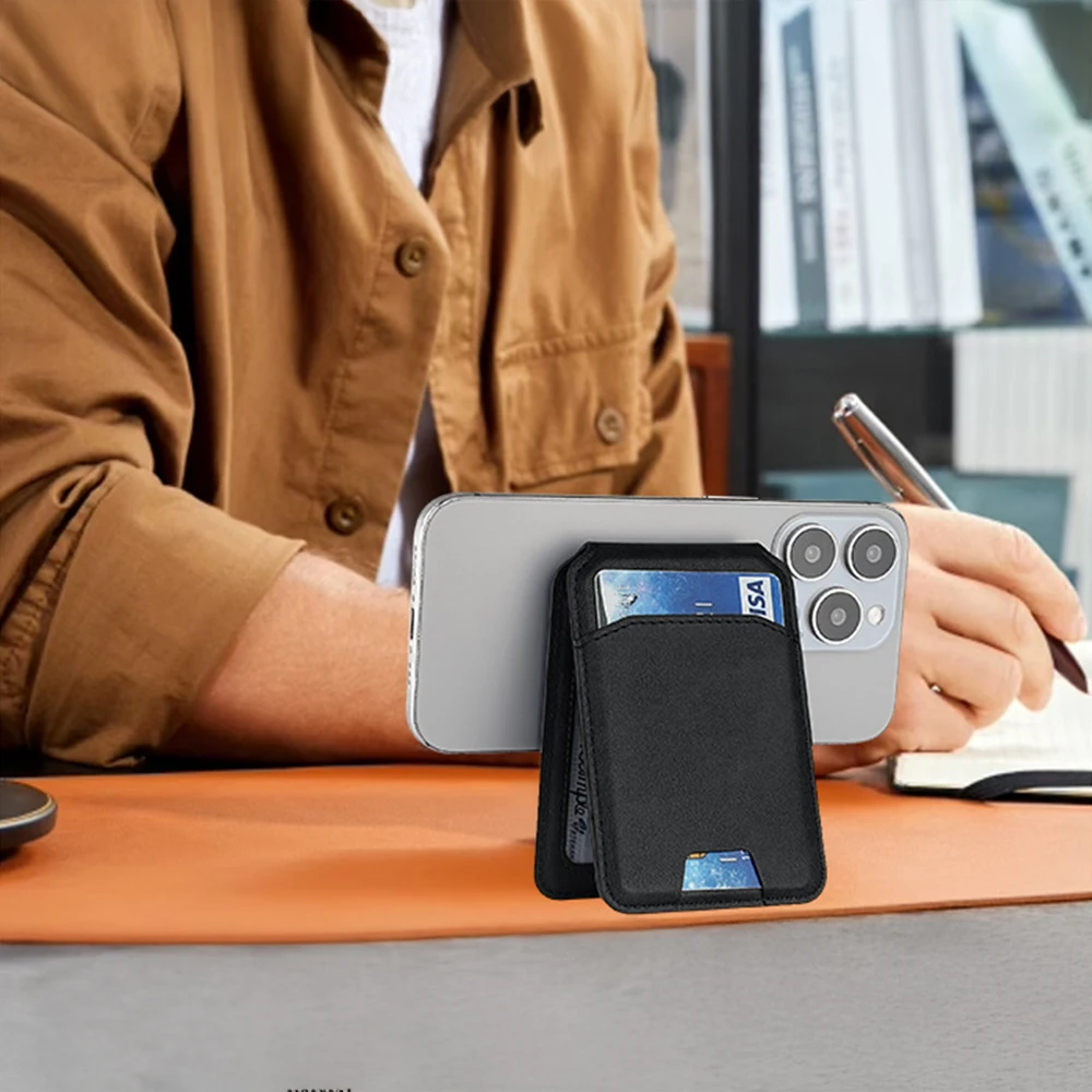 Magnetischer Kartenhalter PU-Leder Handyhülle mit Brieftasche Ständer Kreditkartenfach für Magsafe Apple Phone Samsung – Bild 6