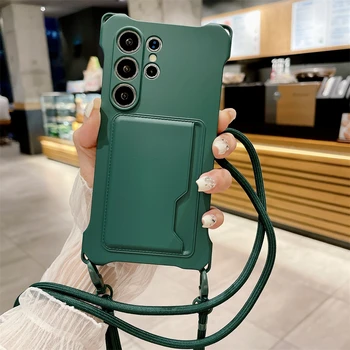 Galaxy S24: Silikon-Brieftasche Crossbody-Lanyard Kartenhalter Hülle Weiche Schutzhülle