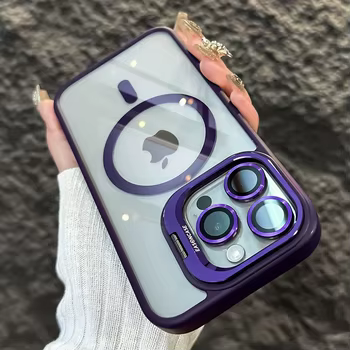 iPhone 16: Luxuriöse magnetische stoßfeste Handyhülle Funda Stand Glaslinsenschutzhülle