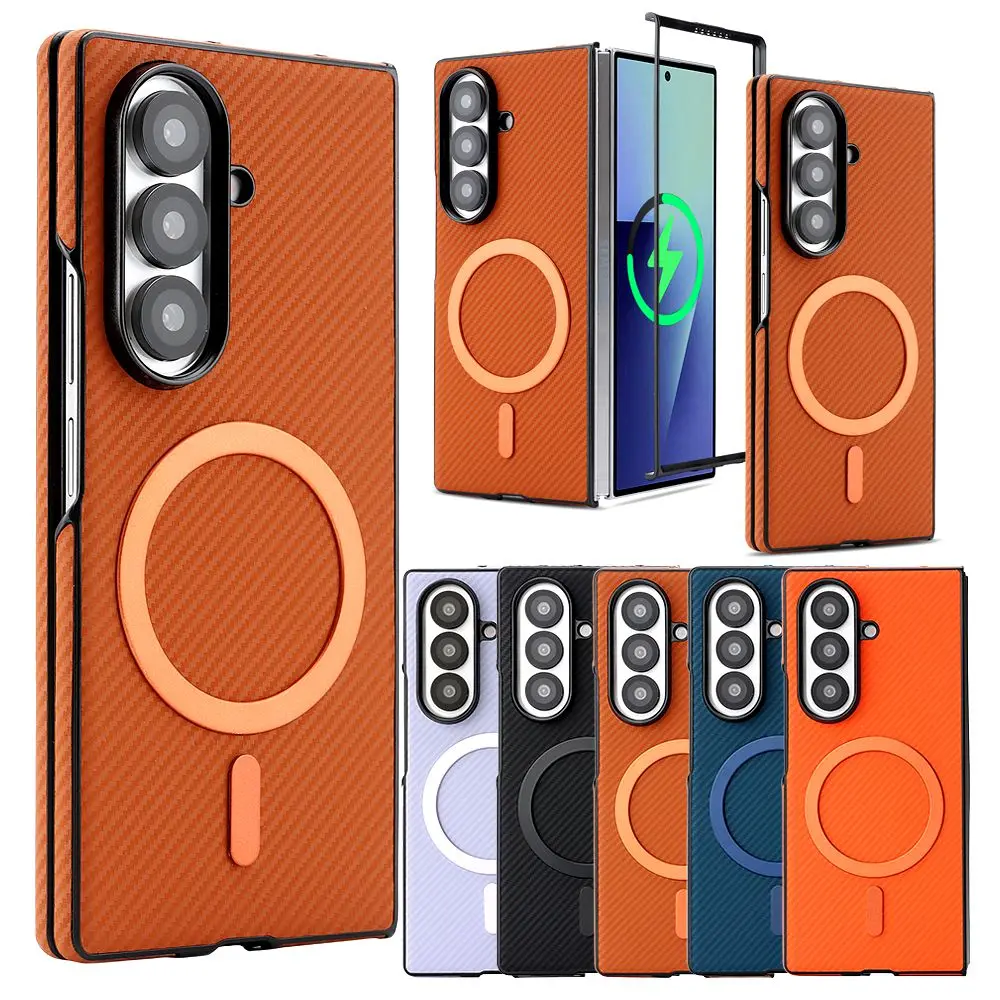 Galaxy Z Fold6: Handyhülle mit Carbonfaser-Muster 7 6 5 4 3 Fold7 Fold6 Fold8, kabellose Ladehülle