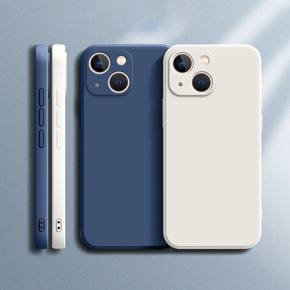 iPhone 14 Pro: Quadratische quadratische Flüssigsilikon-Handyhülle Luxus-Kamera-Schutzhülle