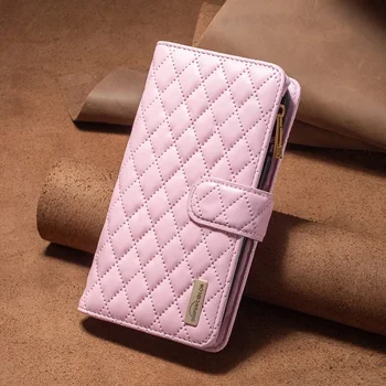 iPhone 15 Pro: Brieftasche Kleiner Duft Multi-Kartensteckplatz Reißverschluss Magnetische Flip-Ledertasche