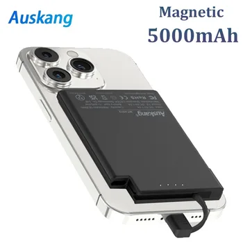 Ultradünnes magnetisches tragbares Ladegerät mit integriertem USB-C-Kabel, 5000 mAh Powerbank für Magsafe
