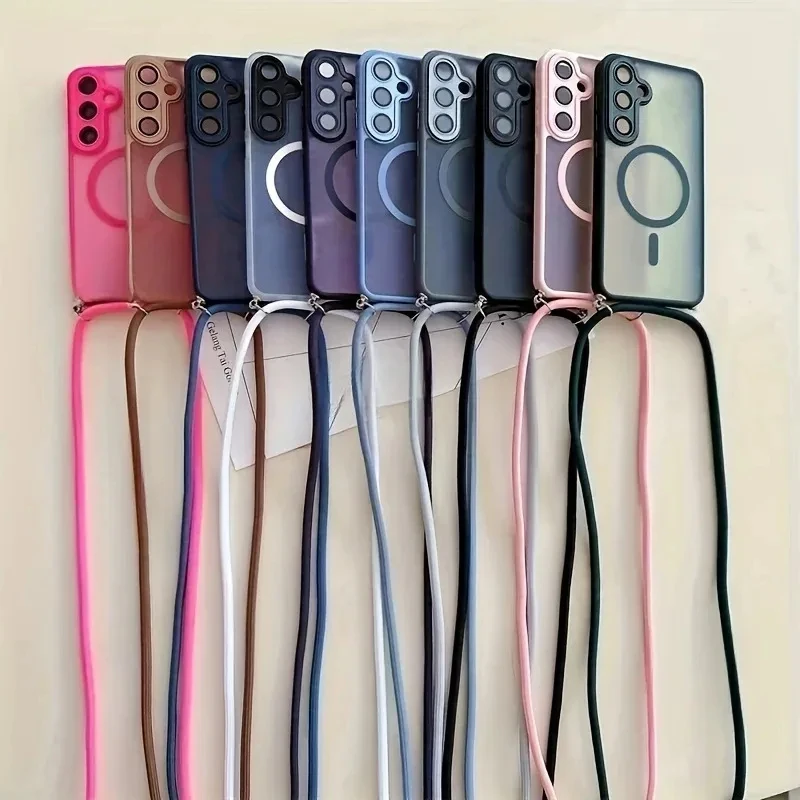 Galaxy S24 FE: Crossbody Lanyard Magnetische Handyhülle Stoßfeste Schutzhülle
