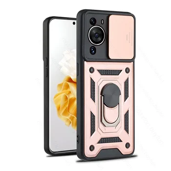 Huawei P60 Pro: Rüstung stoßfest Slider Objektiv Fall 4G magnetische Halter Ring schützen Fundas auf P60Pro 4G