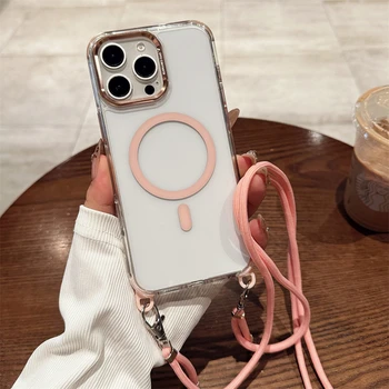 iPhone 16: Transparente magnetische Umhängekette für Magsafe-Hülle Anti-Verlust-Hülle