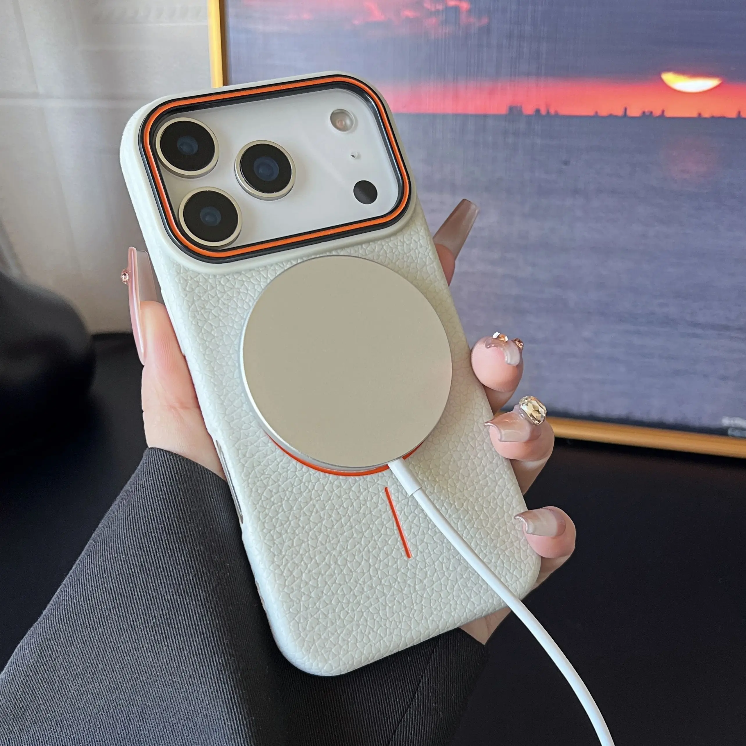 Frosted Hit Color Lichee Pattern Magnetische Handyhülle für Magsafe TPU Soft Cover – Bild 5