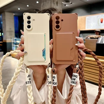 Galaxy S25 Ultra: Geflochtene Umhängegurt-Handyhülle mit Kartenfach und Silikonhülle