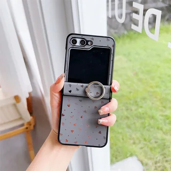Galaxy Z Flip4: Mode Ring Halter Telefon fall 6 5 4 3 Herz Stern Muster Stand Abdeckung