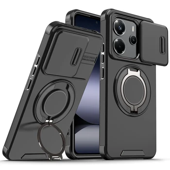 Redmi Note 14 5G: Hülle Cover Neue Panzerhülle mit Schiebe-Objektivschutz Magnetring-Halterung