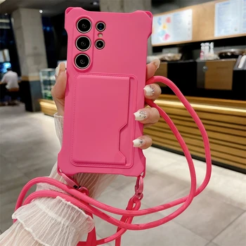 Galaxy S23: Silikon-Brieftasche Crossbody-Lanyard Kartenhalter Hülle Weiche Schutzhülle