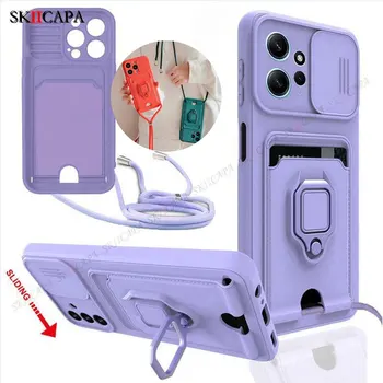 Redmi Note 13 Pro+ 5G: Slide Lens Card Slot Hülle 10Pro Max 10s Crossbody Lanyard Strap Silikonhülle