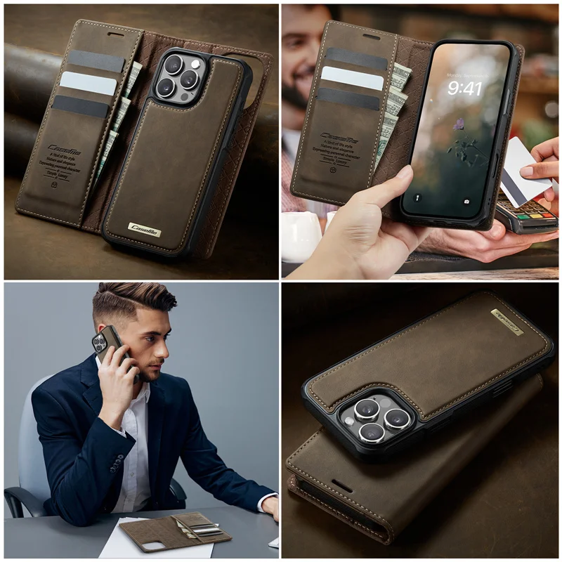Magnetische Flip-Leder-Handyhülle mit Kabelloser Ladefunktion, Brieftaschen- und Kartenfach, Coque – Bild 6