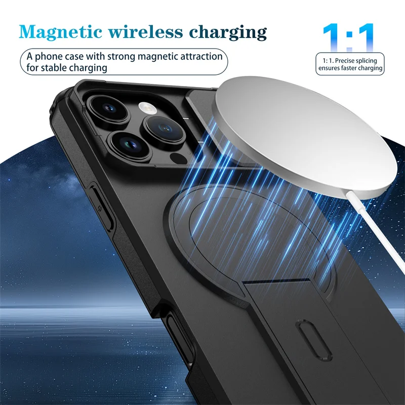 Für Magsafe Magnetische Drahtlose Lade Fall Rüstung Stehen rutsche Objektiv Schutz Abdeckung – Bild 2