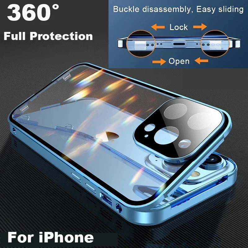 Klar 360° ° Vollständiger Schutz aus Metall, magnetisch, doppelseitig, Glaspresse, Handyhülle – Bild 2