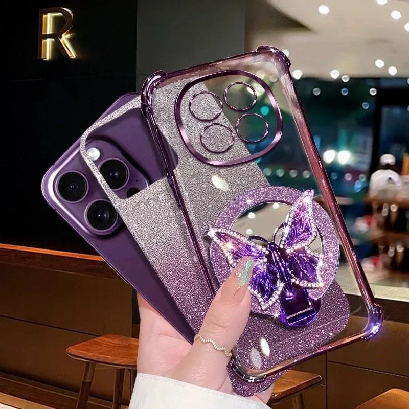 Glitzernde Schmetterlings-Spiegelhalterungshülle 14S 4G 5G, stoßfeste weiche Silikonhülle – Bild 5