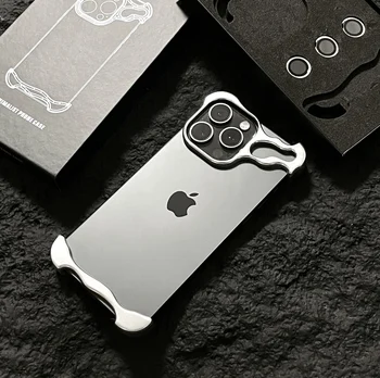 IPhone 13: Unregelmäßige Metall-Stoßfänger-Handyhülle mit Linsenschutzfolie, stoßfeste Abdeckung aus blankem