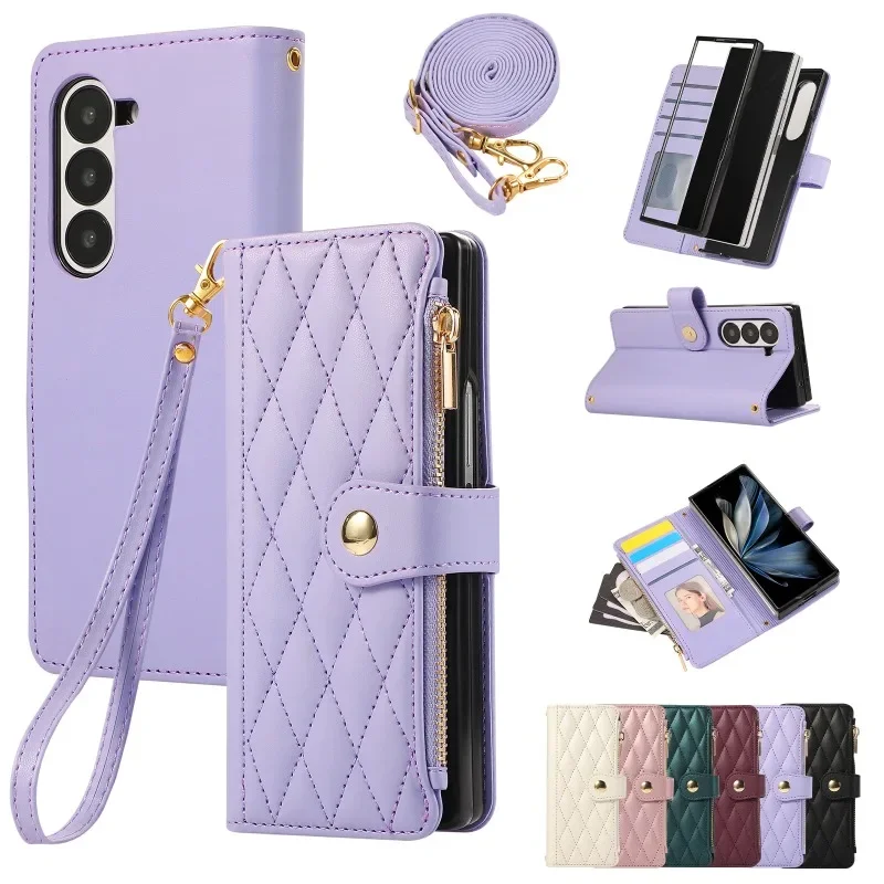 Galaxy Z Fold6: Handgelenkriemen-Brieftasche mit Kartenhalter Handyhülle Fold6 Fold5 Lederhülle