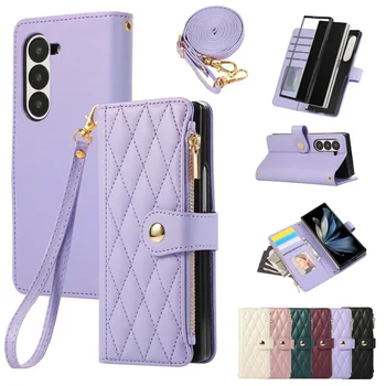 Galaxy Z Fold6: Handgelenkriemen-Brieftasche mit Kartenhalter Handyhülle Fold6 Fold5 Lederhülle