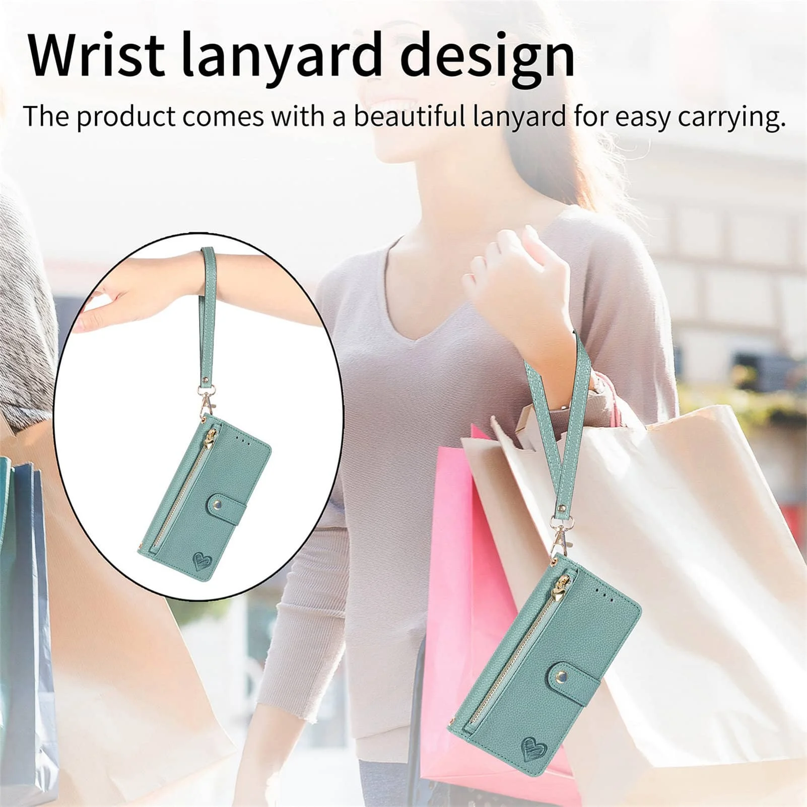 Brieftaschenhülle Reißverschlusstasche mit Handschlaufe, Ständer RFID-Flip-Kartenhalter – Bild 6