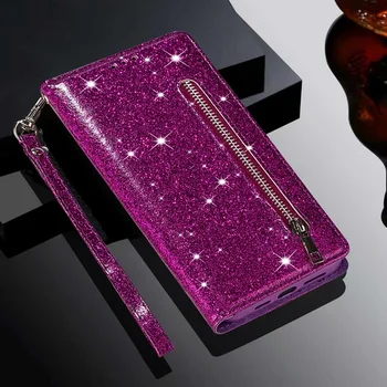 Galaxy A16: Brieftasche Glitter Zipper Flip Ledertasche Rand