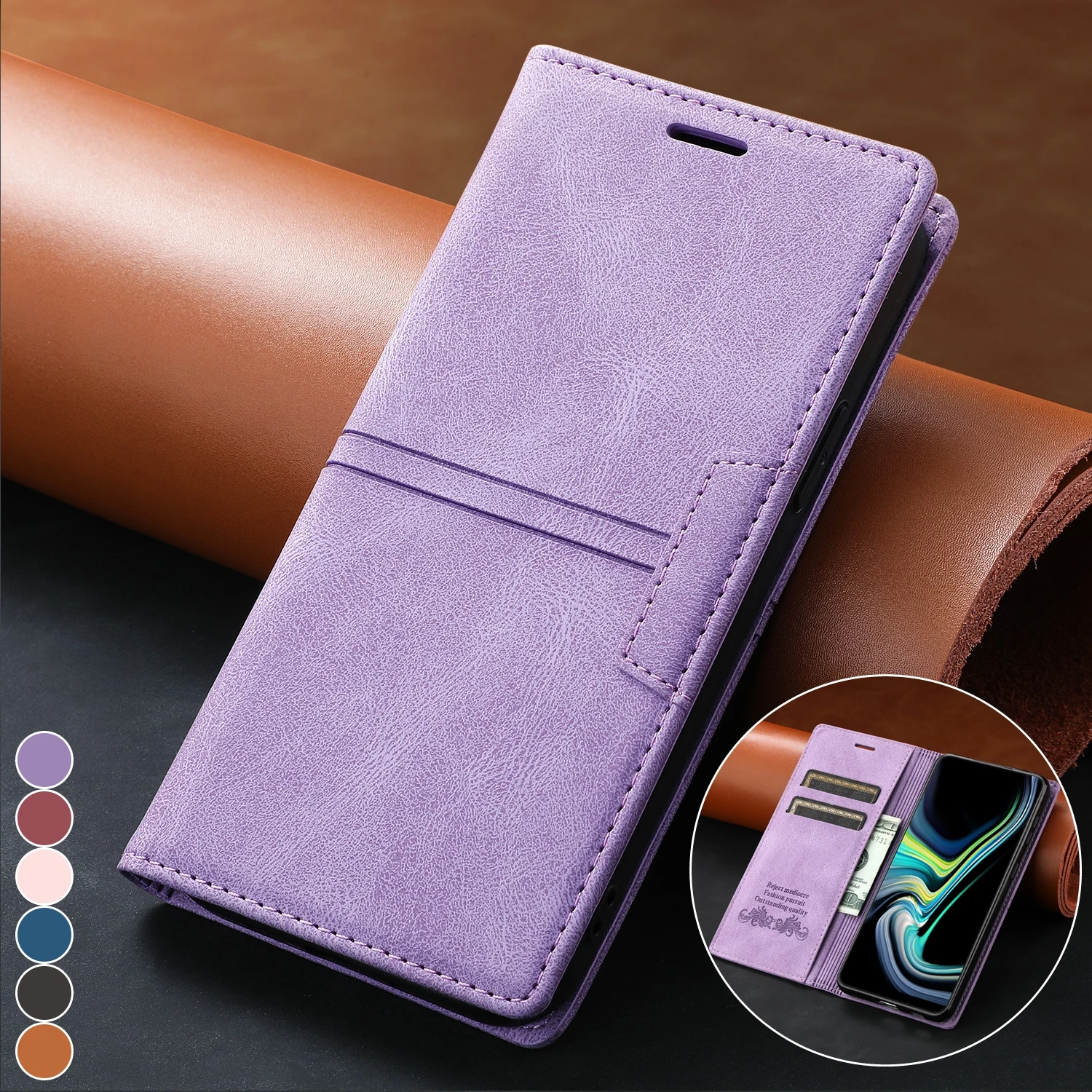 Leder-Flip-Wallet-Hülle Magnetischer Kartenhalter Handyhülle – Bild 2