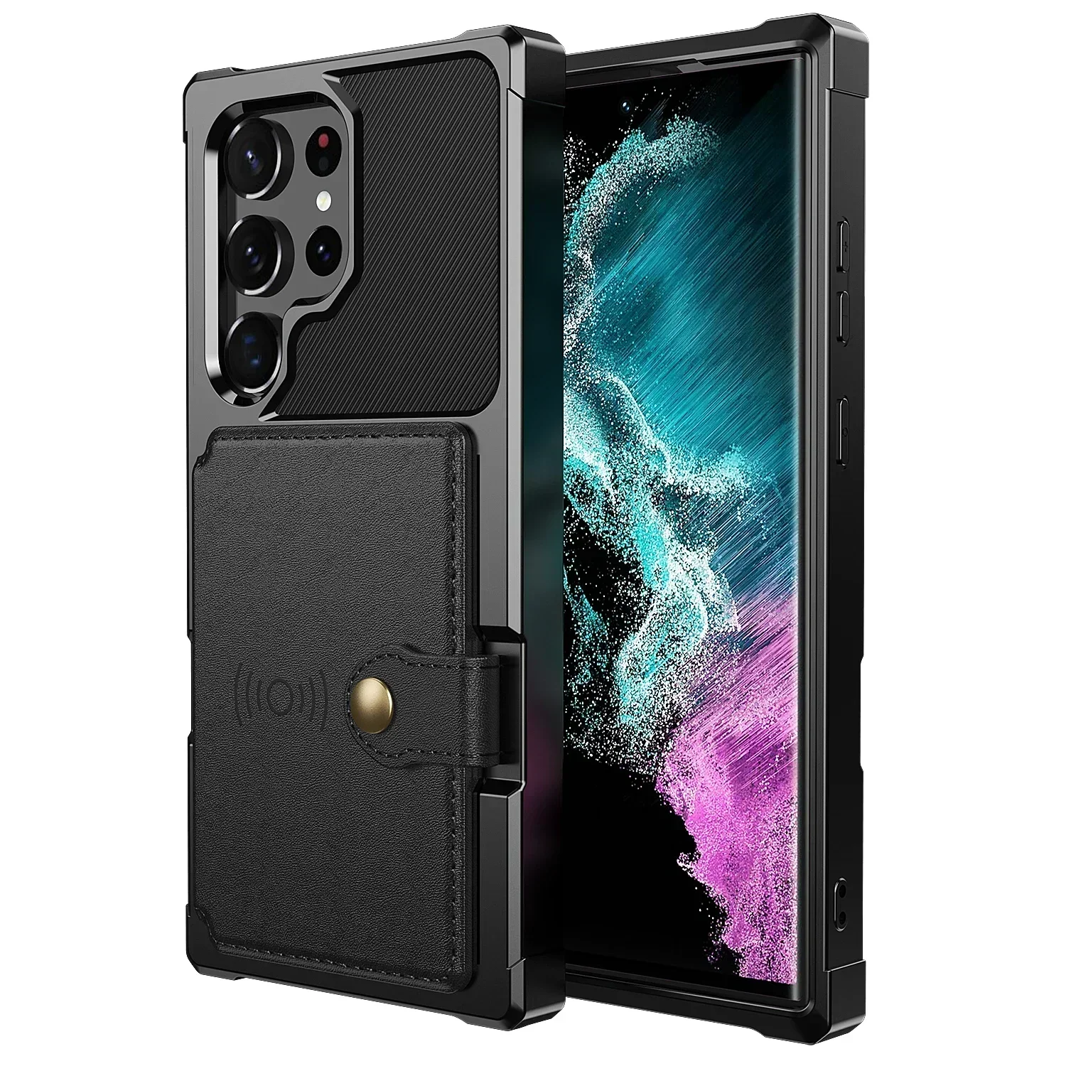 Flip Wallet Case Funda Leder Kreditkarte Harte Rückseite stoßfeste Abdeckung – Bild 6