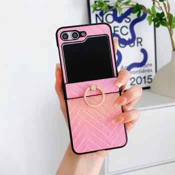 Galaxy Z Flip4: Ring Halter Fall Luxus Gradienten PU Leder Telefon Abdeckung Flip5
