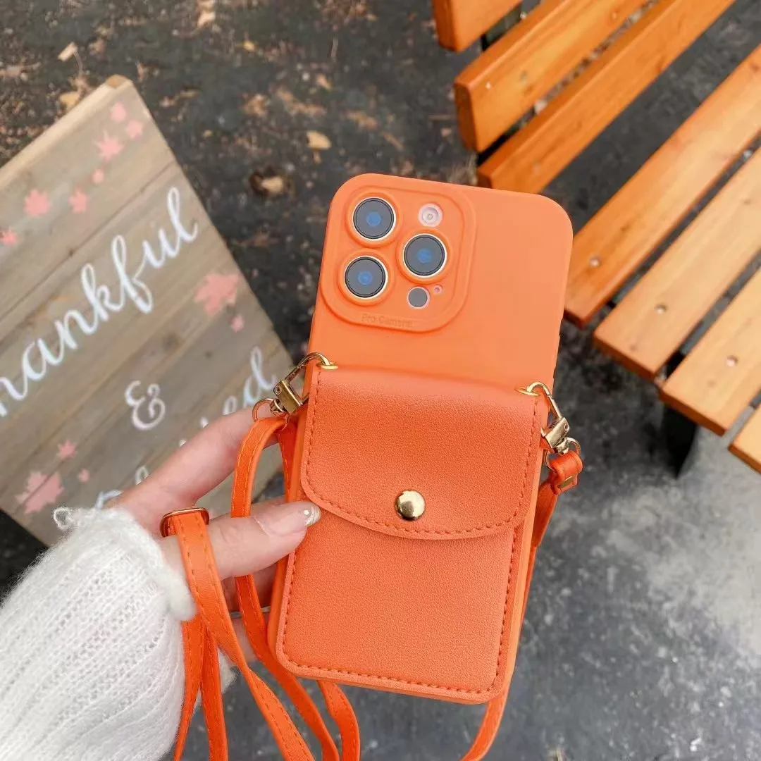 Orangefarbene Brieftasche, Umhängeband, Handyhülle, Halskette, Riemen, Seil, Silikonhülle – Bild 4