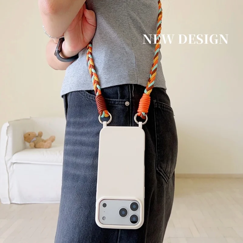 Modische Handyhülle mit Lanyard, stoßfeste Candy Crossbody Halskordel, geflochtener Riemen, Schutzhülle – Bild 6