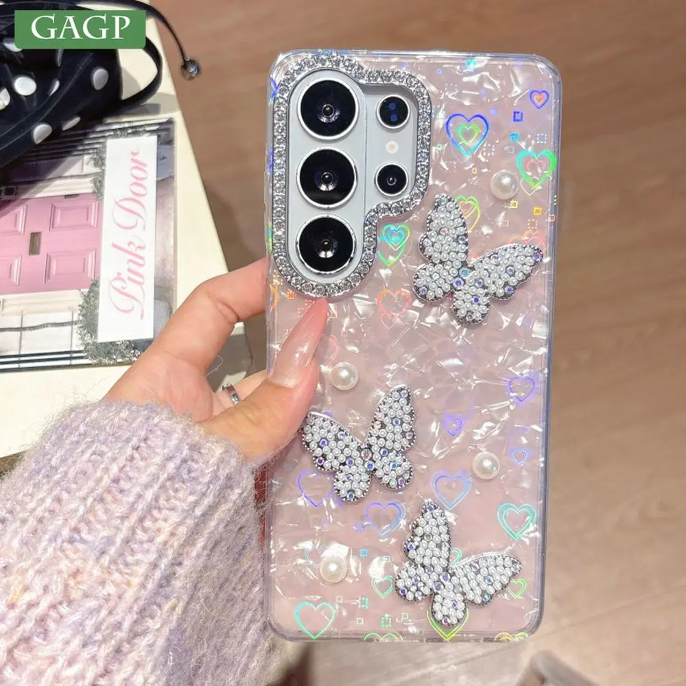 Galaxy S24 Ultra: Glitzer Farbverlauf Schmetterling Handyhülle Diamant-Schutz PC-Cover