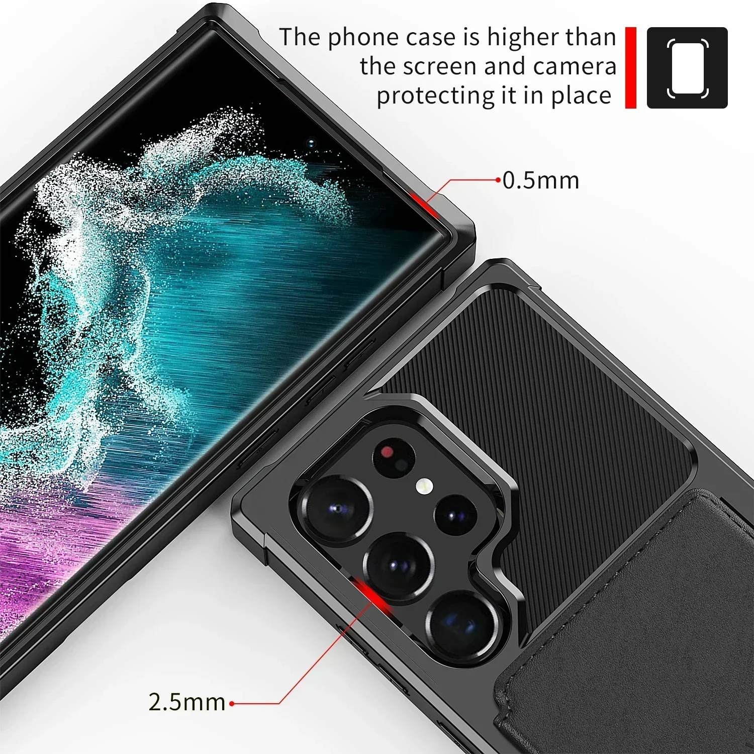 Flip Wallet Case Funda Leder Kreditkarte Harte Rückseite stoßfeste Abdeckung – Bild 4
