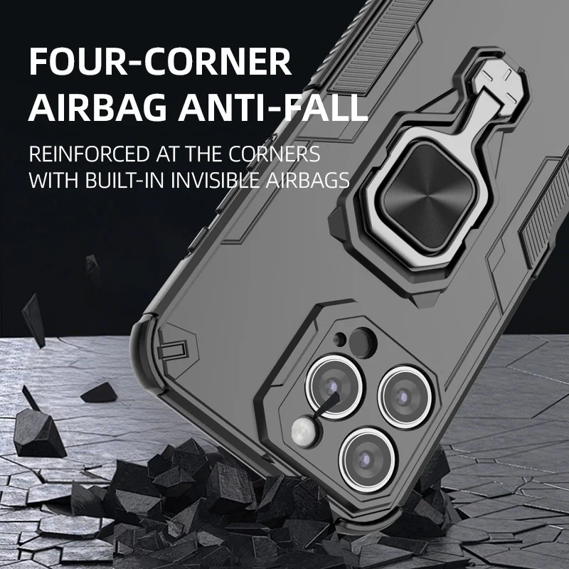 Stoßfest Harte Rüstung Abdeckung Fall Auto Magnetische Halter Ring stehen Silikon Schutz Coque – Bild 4