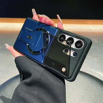 Galaxy S25: Modische Linsenschutz-Hülle Unsichtbarer Ständer Magnetische Abdeckung