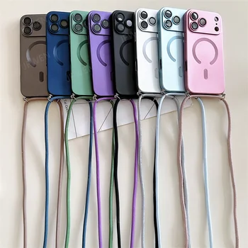 IPhone 12 Pro Max: Magnetische Hülle mit Umhängeband, für Magsafe, Kameraschutz, weiche Hülle